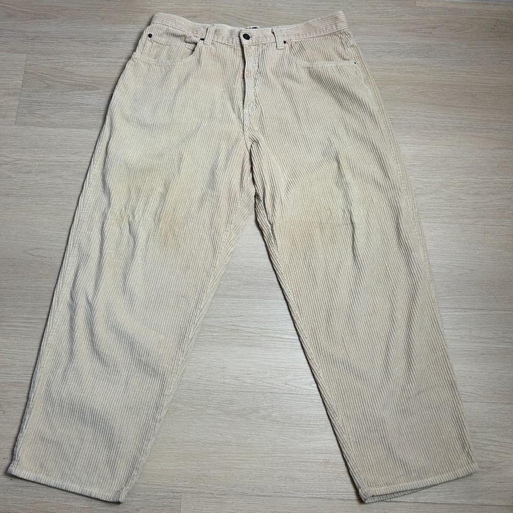 Vintage LA Gate Mens 40 Cream Corduroy Pants Wide Leg Baggy USA Made 40x30